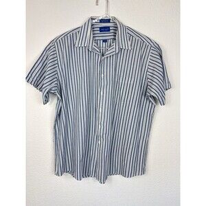 Vintage Towncraft Men’s Short Sleeve Shirt 17 1/2 Blue Striped 80s 90s Normcore